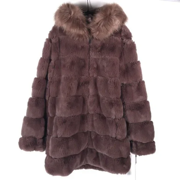 NWT Calvin Klein Hooded Faux Fur Super Soft Jacket‎ Full Zip Size MEDIUM